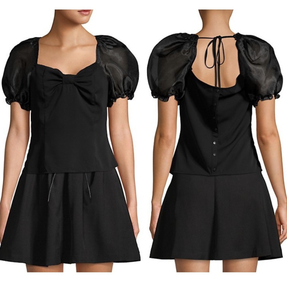 NWT Lea & Viola Puff-Sleeve Babydoll Sweetheart Top L